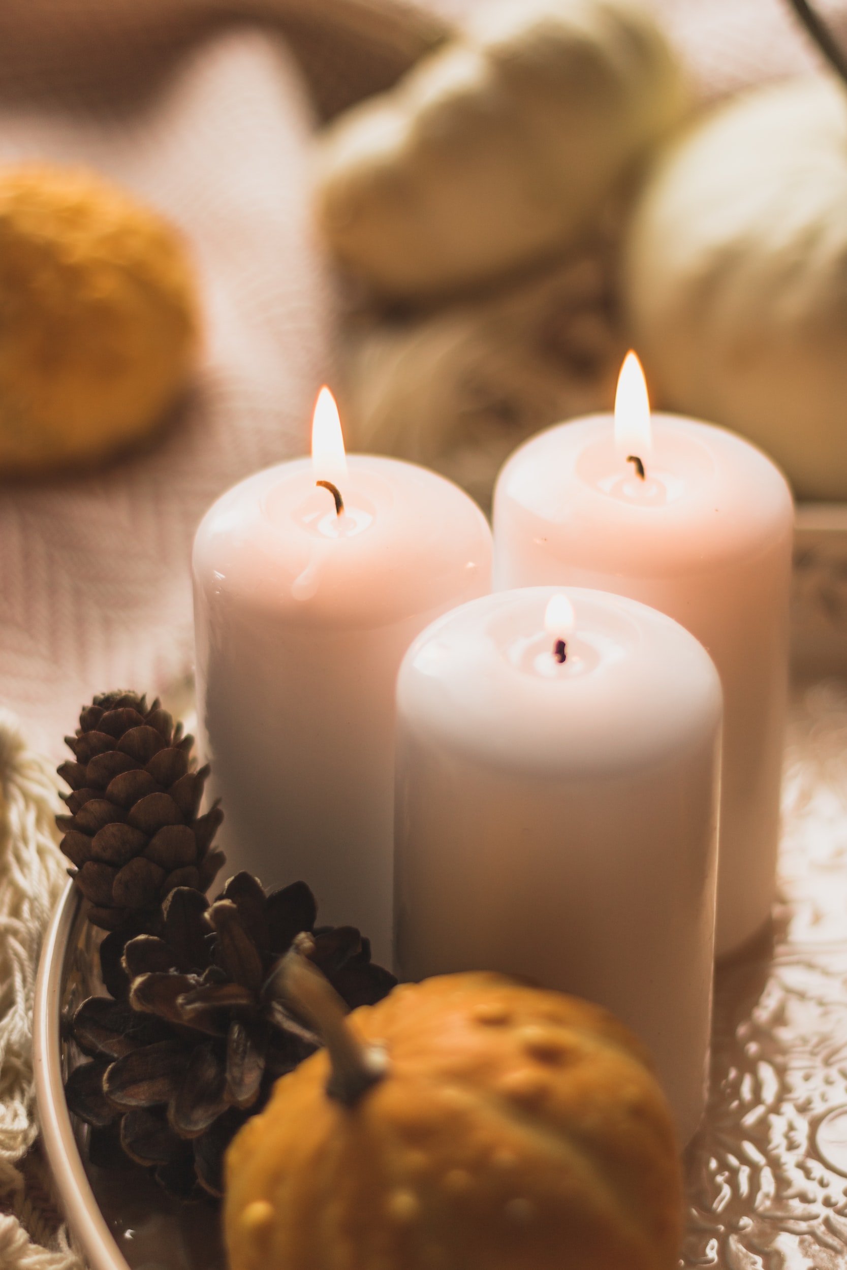 Candles and pinecones